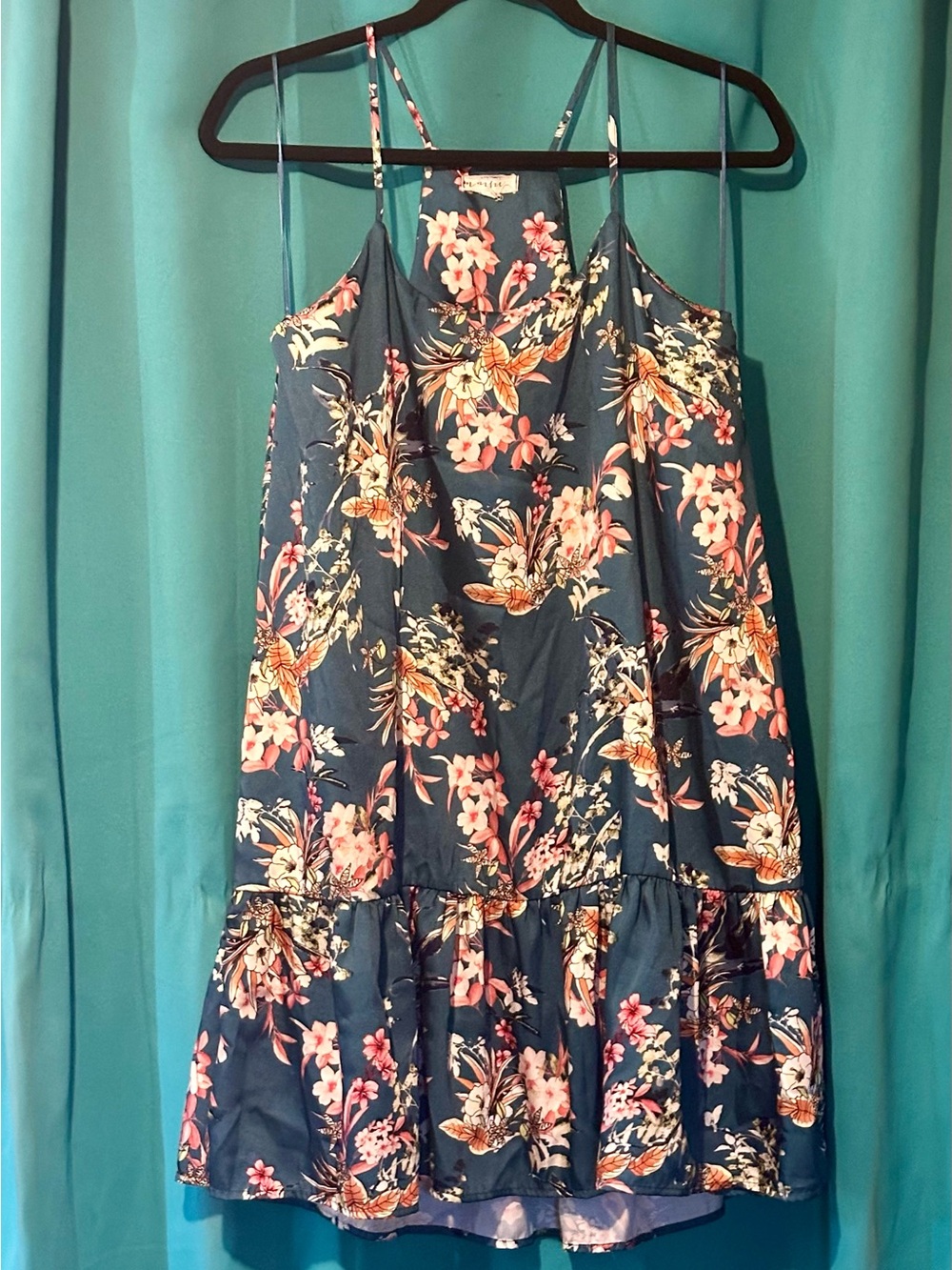 Floral Teal Spaghetti-Strap Sundress